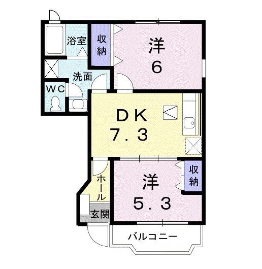 シャン・ド・ポワールA(2DK/1階)の間取り写真