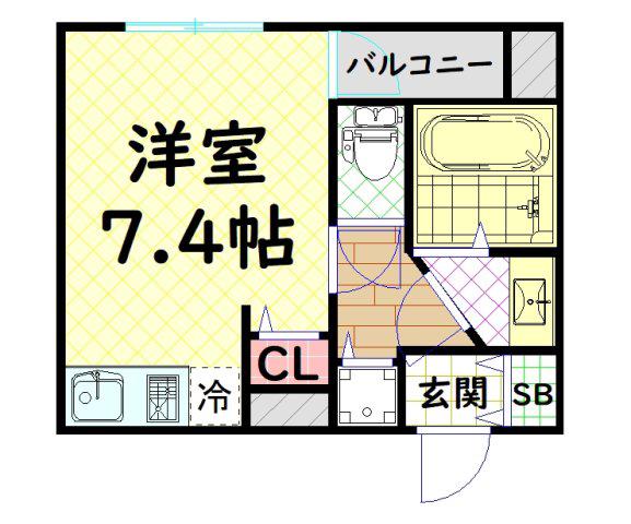 アフルエンス(ワンルーム/2階)の間取り写真
