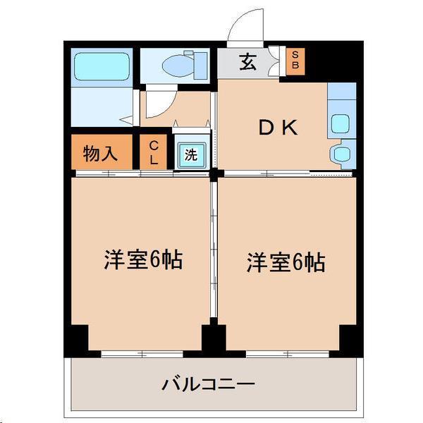 アルデール宮町(2DK/3階)の間取り写真