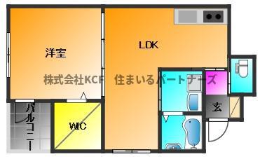 プライマル久留米(1LDK/1階)の間取り写真