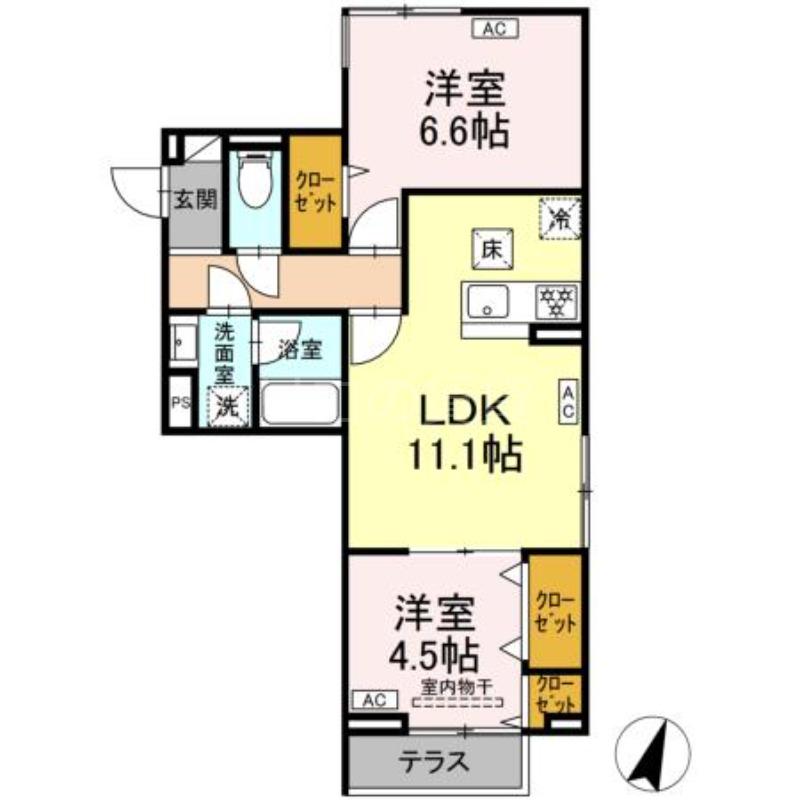 セレスティア中央 II(2LDK/1階)の間取り写真