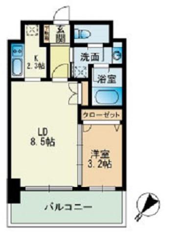 ビエネスタ千代県庁口(1LDK/11階)の間取り写真