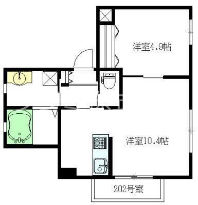 ロジェ・ボヌール(1LDK/2階)の間取り写真