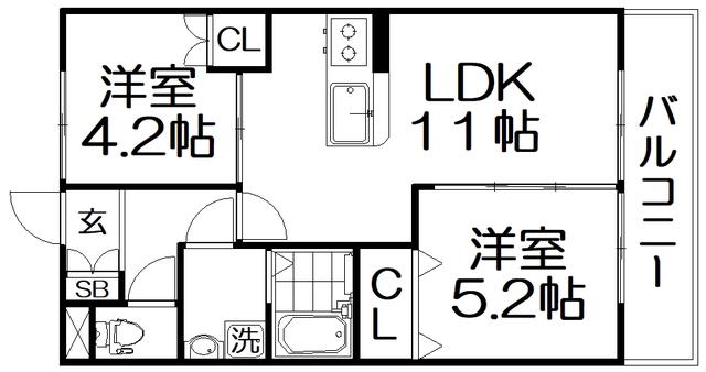 メゾンヴィオレ翔開(2LDK/3階)の間取り写真