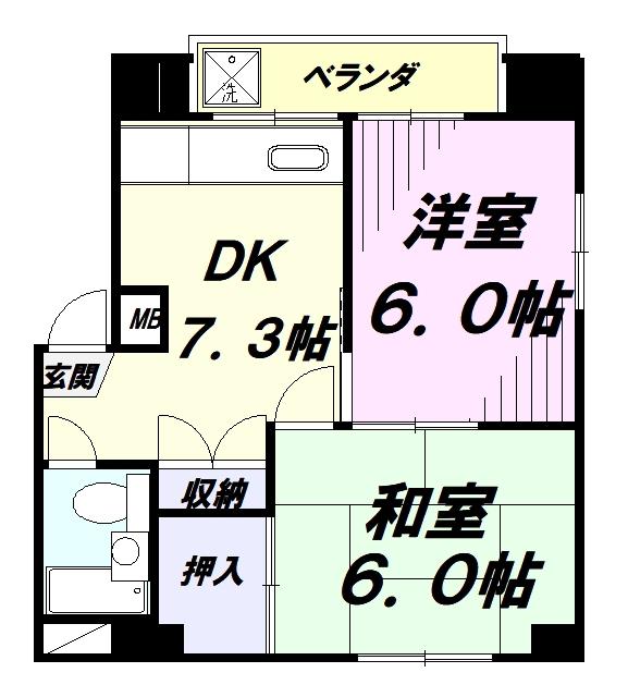 トップヒルズ(2DK/5階)の間取り写真