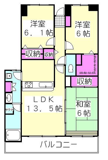 ベルドゥムール(3LDK/11階)の間取り写真