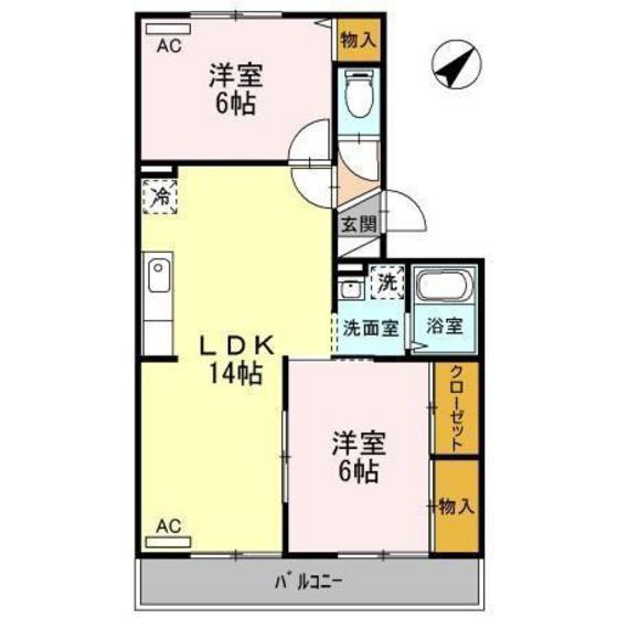 ハイカムール山田(2LDK/3階)の間取り写真