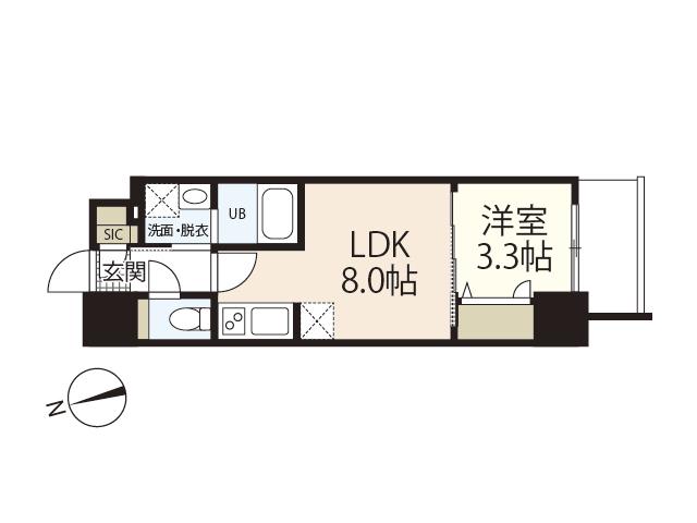 S-RESIDENCE城南通ABRイースト(1LDK/9階)の間取り写真