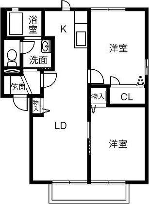 センターコート長野A棟(2LDK/1階)の間取り写真