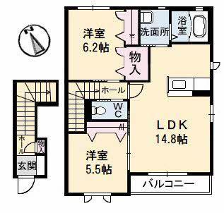 サニーコートB棟(2LDK/2階)の間取り写真