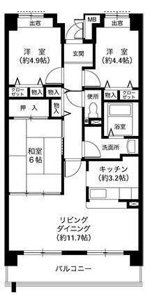 王塚東シティコート(3LDK/3階)の間取り写真