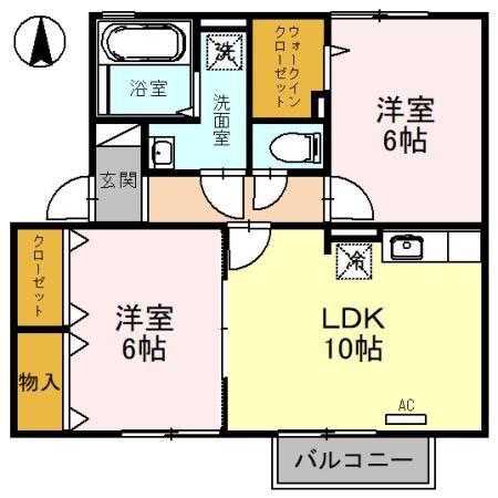 シャトーリーフB棟(2LDK/2階)の間取り写真