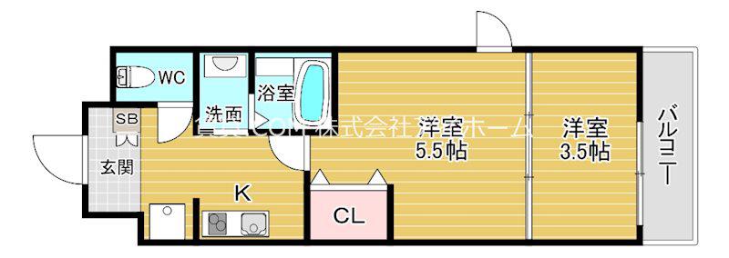 ウェンズ玉造フロント(2K/3階)の間取り写真