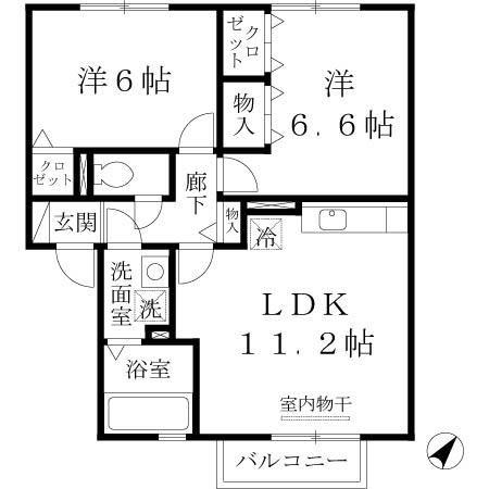 コンフォール・ヴィラ A棟(2LDK/2階)の間取り写真
