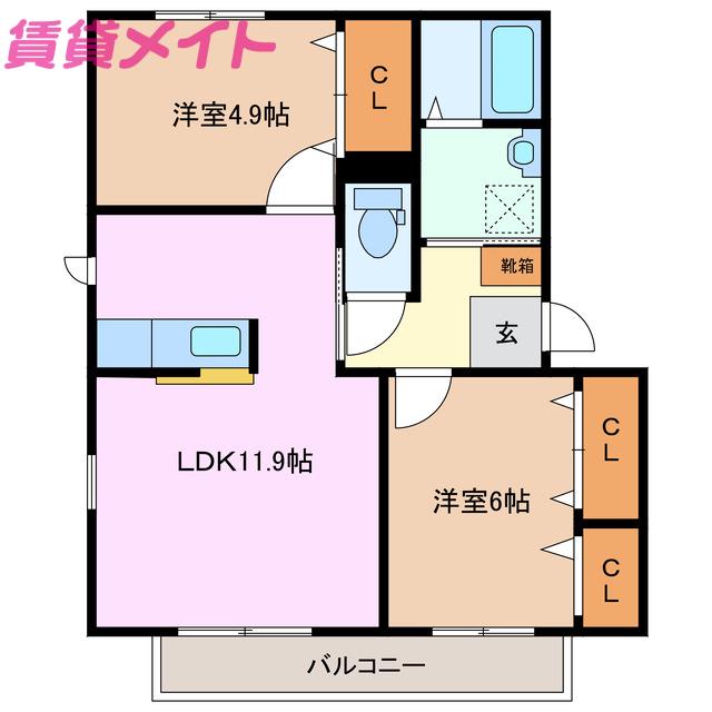 アヴィオン(2LDK/1階)の間取り写真