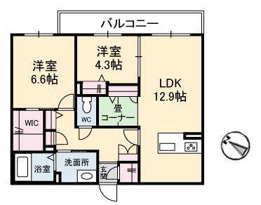 メゾンこころ B棟(2LDK/2階)の間取り写真