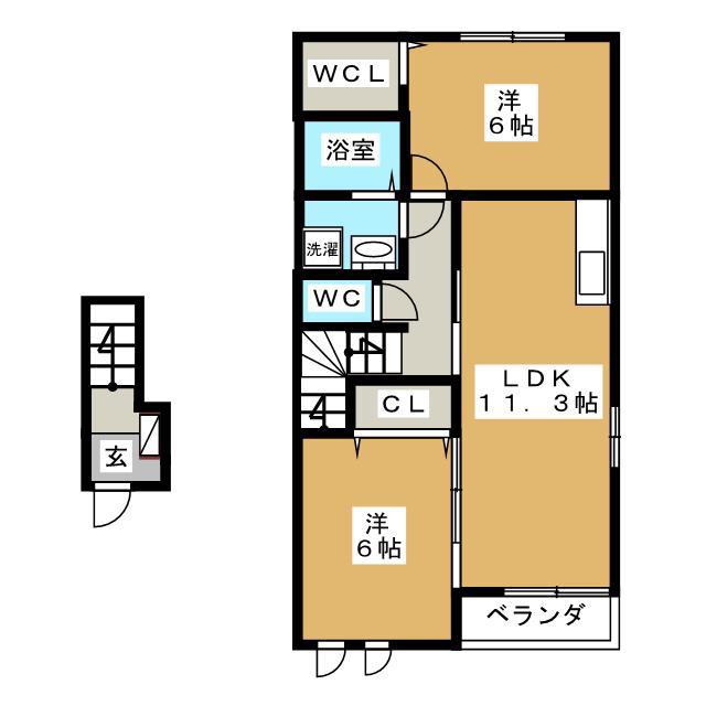 セピアコートA(2LDK/2階)の間取り写真
