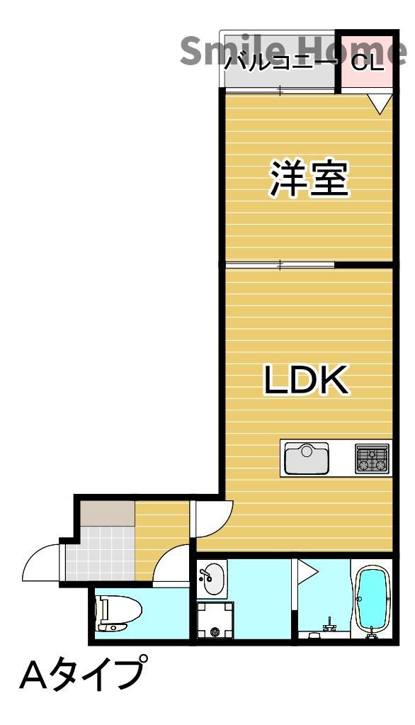 SUN生A号棟(1DK/1階)の間取り写真