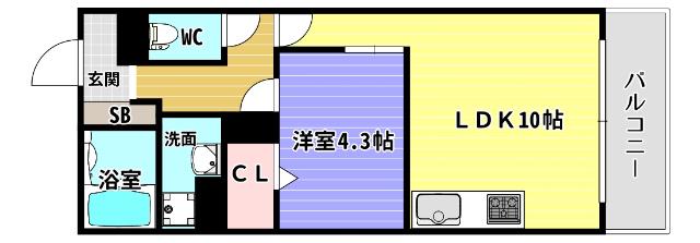 サンジェルマン市岡(1LDK/1階)の間取り写真