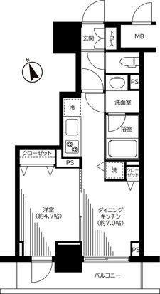 銀座レジデンス伍番館(1DK/7階)の間取り写真