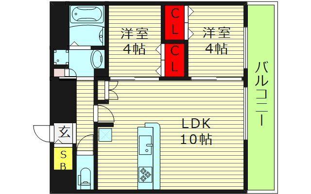 プレリス鶴見緑地グランガーデリア(2LDK/13階)の間取り写真