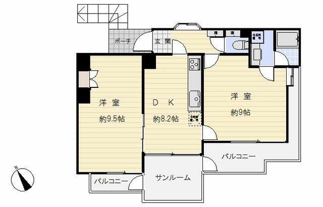 ハピネスコート(2DK/4階)の間取り写真