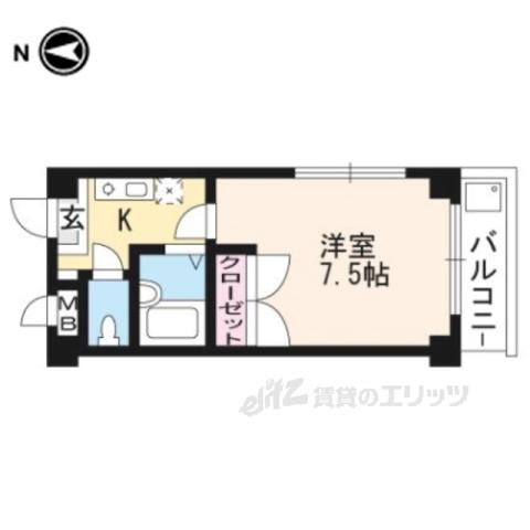 アミティ北白川(1K/2階)の間取り写真
