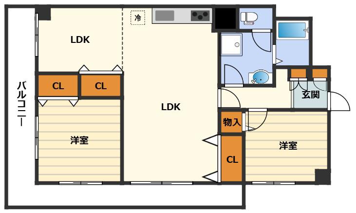 サンハイム第3中津(2LDK/8階)の間取り写真