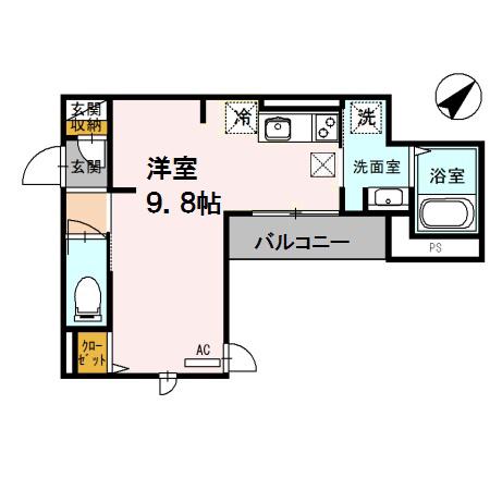 アモーレ松香園(ワンルーム/1階)の間取り写真
