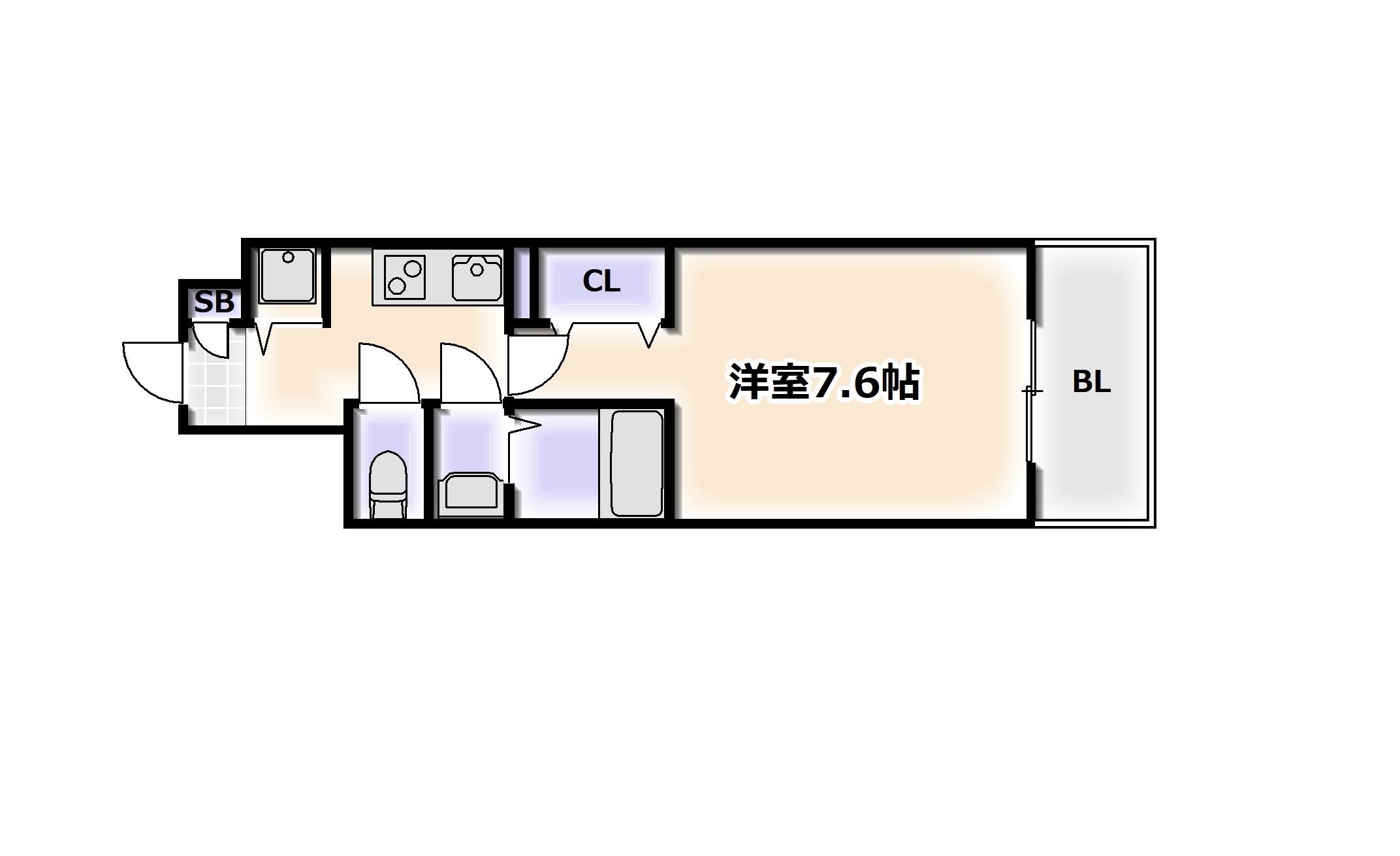 LUXE難波南(1K/8階)の間取り写真