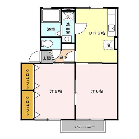 ロイヤルレインボー(2DK/2階)の間取り写真