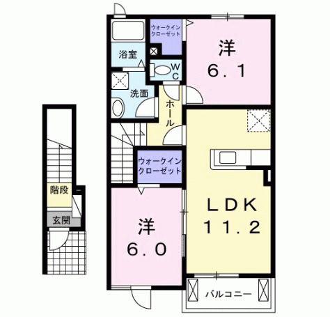 ボヌールKM B(2LDK/2階)の間取り写真