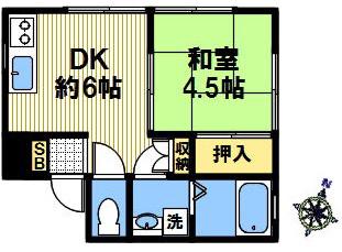TMハイツ(1DK/2階)の間取り写真