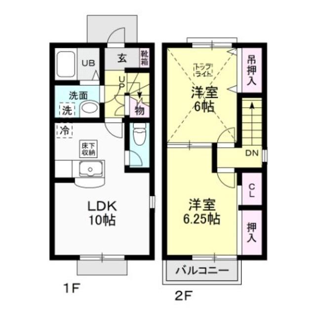 YU-BI B棟(2LDK/1階)の間取り写真