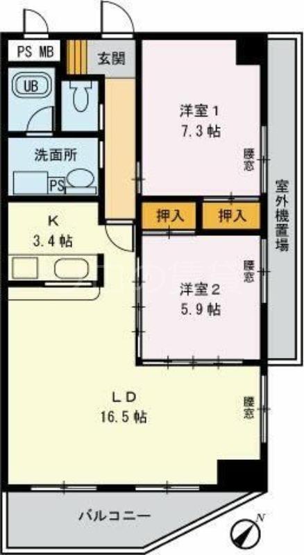 エクセレンス梶ヶ谷(2LDK/5階)の間取り写真