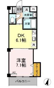 サンヴィレッジ笹沖(1DK/2階)の間取り写真