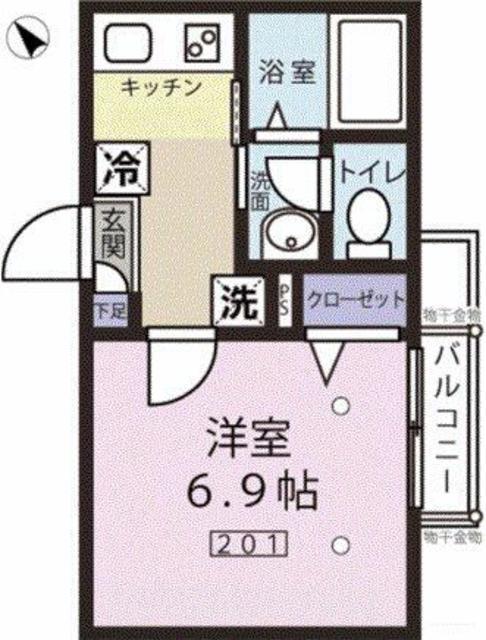 エスポワール東大井(1K/2階)の間取り写真