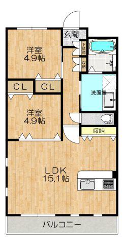 BONHEUR R(2LDK/1階)の間取り写真