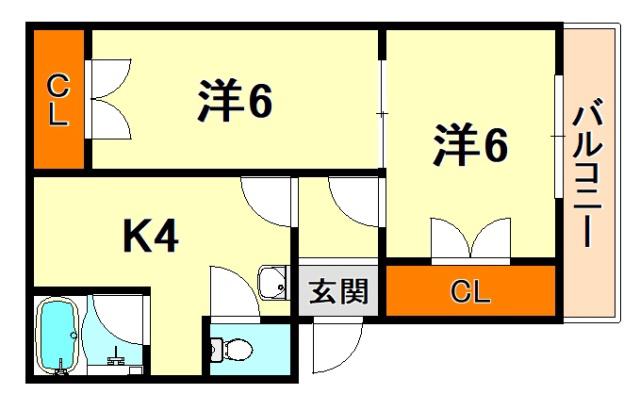 サンフラワー御影(2K/3階)の間取り写真