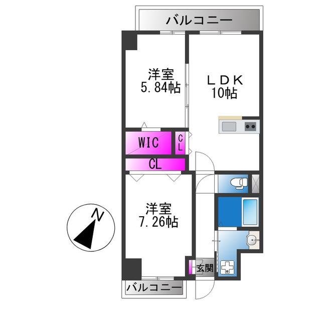 FREEDOM RESIDENCE堺寺地町(2LDK/6階)の間取り写真