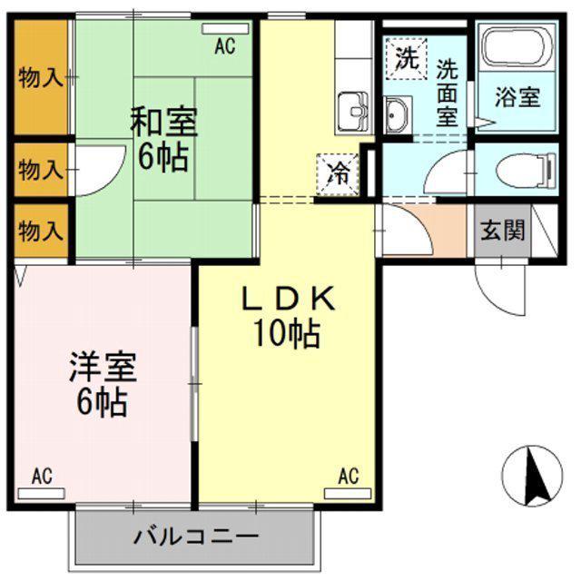 リバーポートリョウ(2LDK/2階)の間取り写真