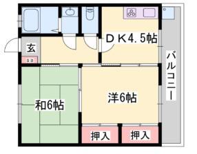 龍野ハイツ(2DK/4階)の間取り写真