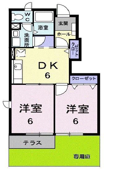 メゾン シャンティ B(2DK/1階)の間取り写真