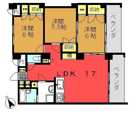 グランド・パル(3LDK/4階)の間取り写真