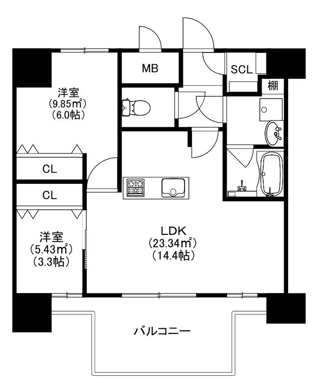 モダンパラッツォ博多デュオグランデウエスト(2LDK/6階)の間取り写真