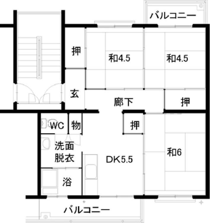 壱岐84棟(3DK/1階)の間取り写真