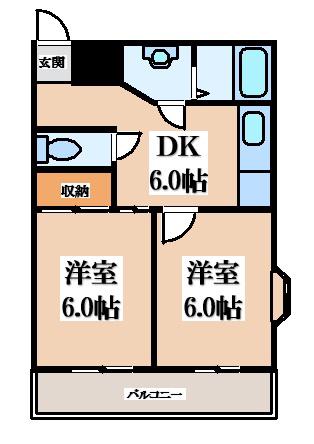 セイム三箇(2DK/1階)の間取り写真