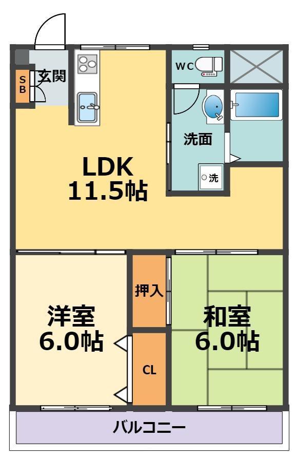 鳴尾小松 B棟(2LDK/10階)の間取り写真