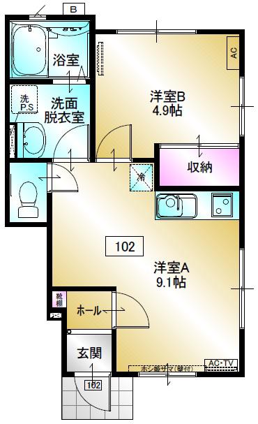 カーサ・リアン(1LDK/1階)の間取り写真