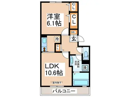 ニュル・ナイン(1LDK/2階)の間取り写真